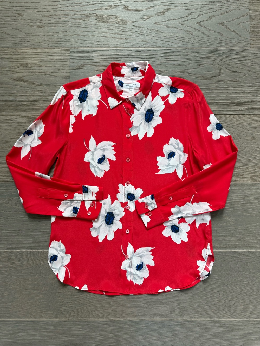 Equipment Red Floral Button-Down Shirt with White & Blue Blooms